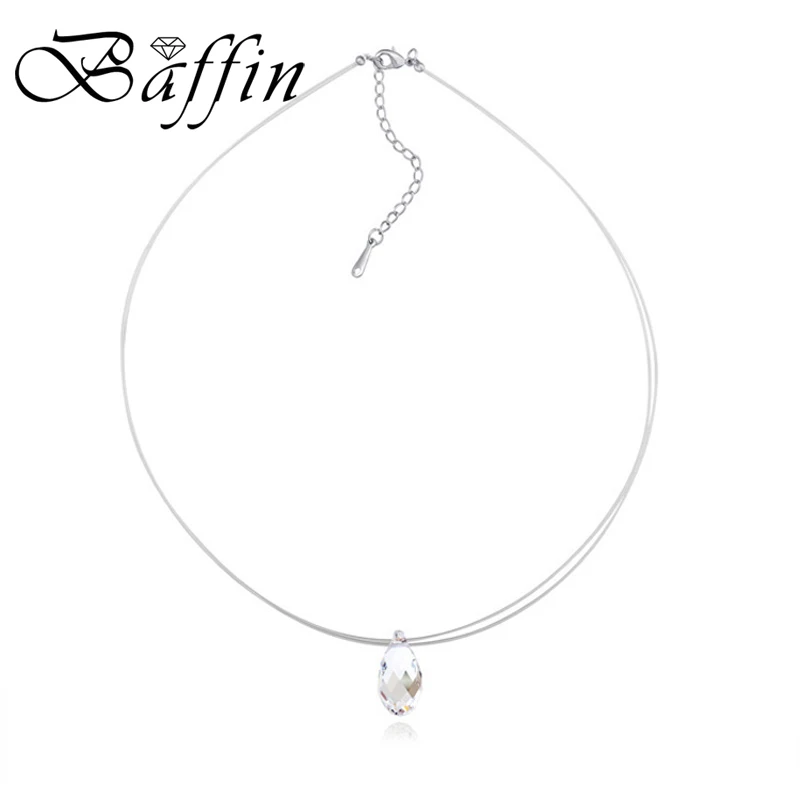 

BAFFIN Genuine Crystals From SWAROVSKI Water Drop Pendant Necklaces No Allergic Invisible Transparent Thin Chain Charm Necklace