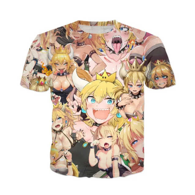 ALMOSUN Bowsette Хэллоуин Девушка Crewneck 3D по всей поверхности печати футболки хипстер летняя уличная одежда футболка для мужчин женская одежда размер США