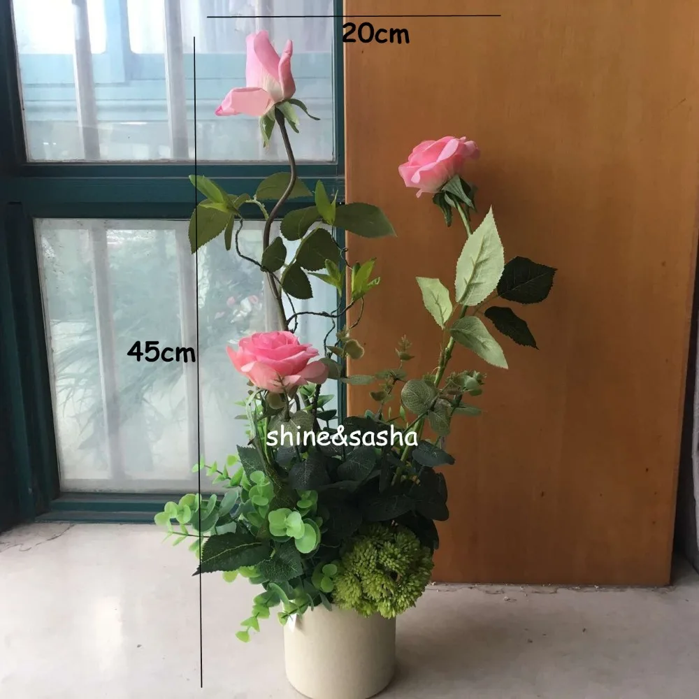 1 компл. Настоящий сенсорный розовый костюм искусственная Цветочная композиция цветок+ ваза цветок в горшке украшение дома