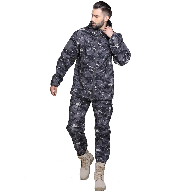 Тактический Софтшелл Камуфляжный костюм Мужская армейская теплая Военная Униформа водонепроницаемая ветрозащитная мужская одежда спортивный костюм комплект из двух предметов