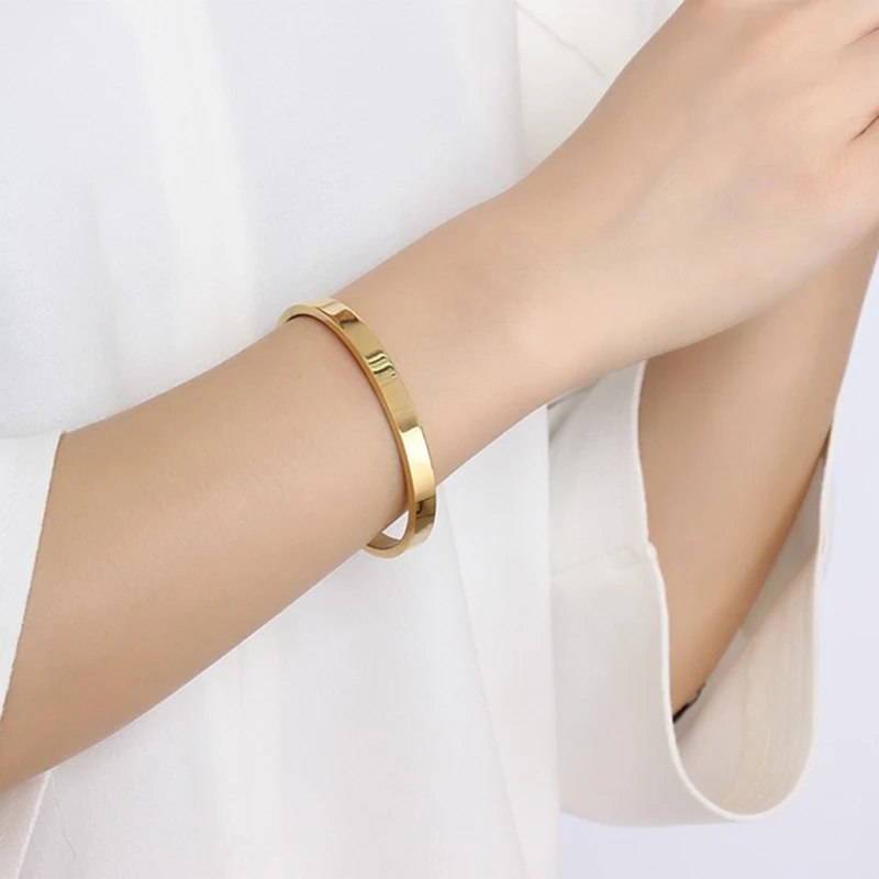 Dayday-Summer Couple Bangle Brief Design Stainless Steel Cuff Bang for Women and Men Gold Silver Black Color Alliance Bracelet
