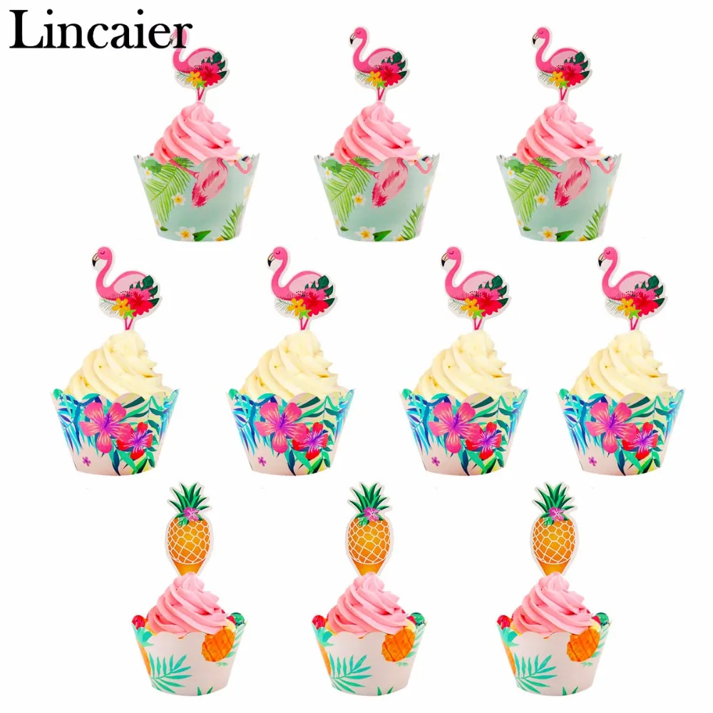 Lincaier 24PCS Pink Flamingo Party Decoration Pineapple 12pcs Topper 12Pcs Wrapper Bachelorette Wedding Table Kids Birthday