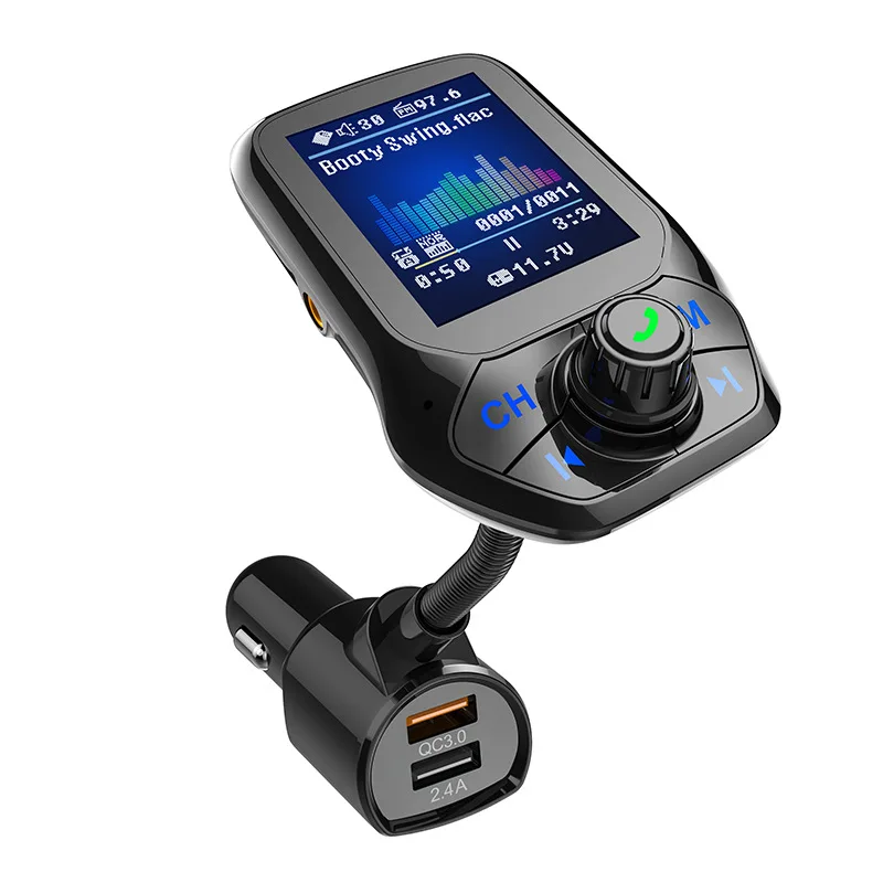 Bluetooth FM-передатчик 1." Цветной экран Адаптер радиопередатчика 3.5 мм Aux порт для автомобильной автонастройки частоты 3 USB зарядное устройство - Название цвета: Черный
