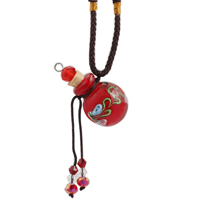

Qianbei Car Flower Heart Handmade Murano Lampwok Glass Aqua Crystal Rhinestone Perfume Bottle Pendants Women Ropes Necklaces
