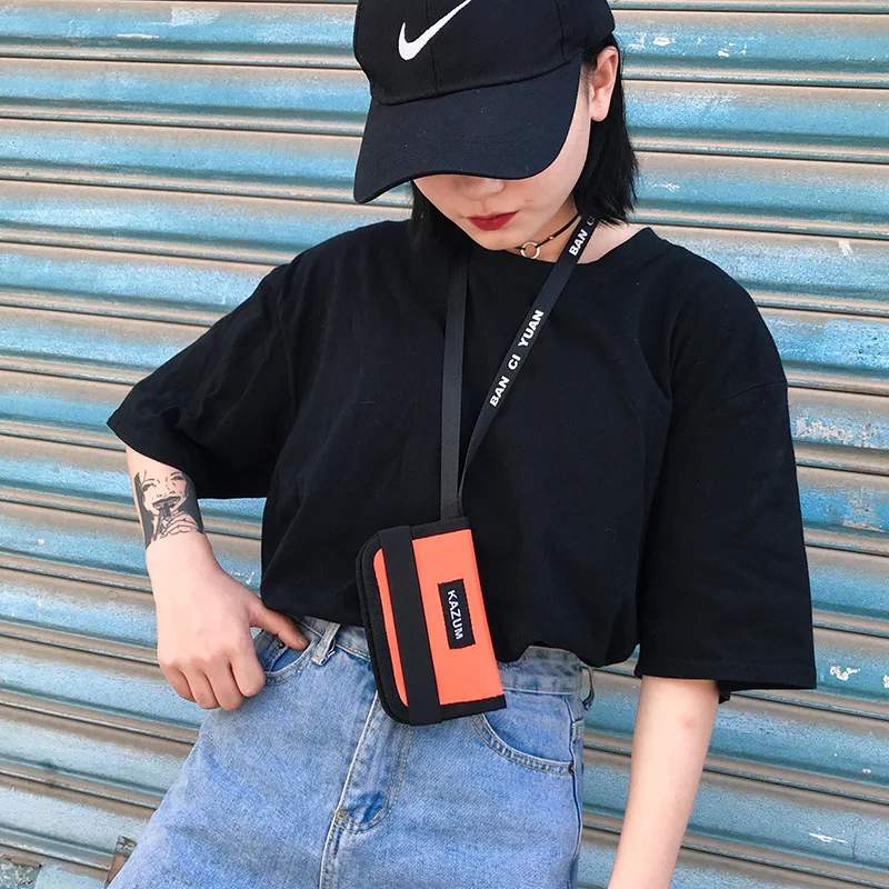 

New Trend Ulzzang Wallet Personality Fashion Hanging Neck Ins Short Coin Purse Simple Fold Retro Coin Purse