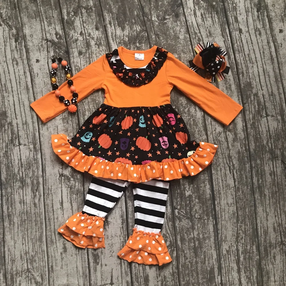 baby girls Halloween clothing girls orange top pumpkin dress stripe