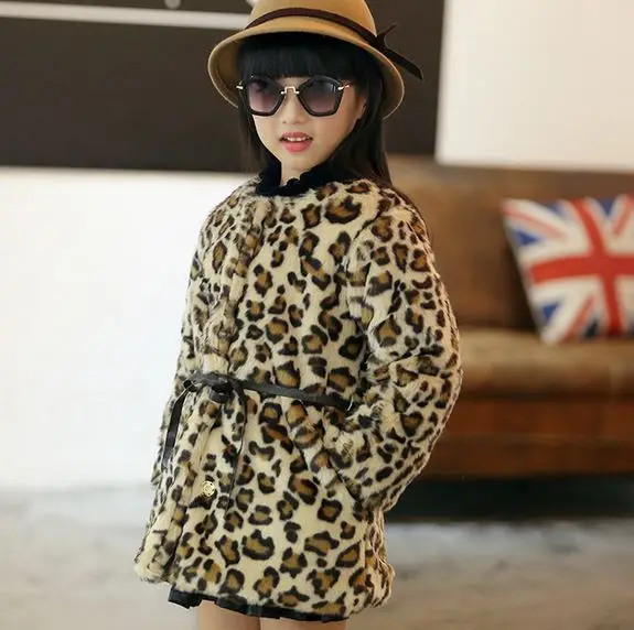 

Furry Winter Baby Girl Leopard Faux Fur Coats Children Warm Cotton Clothing Fake Fur Outwear Kids Velvet Thicken Jacket F9