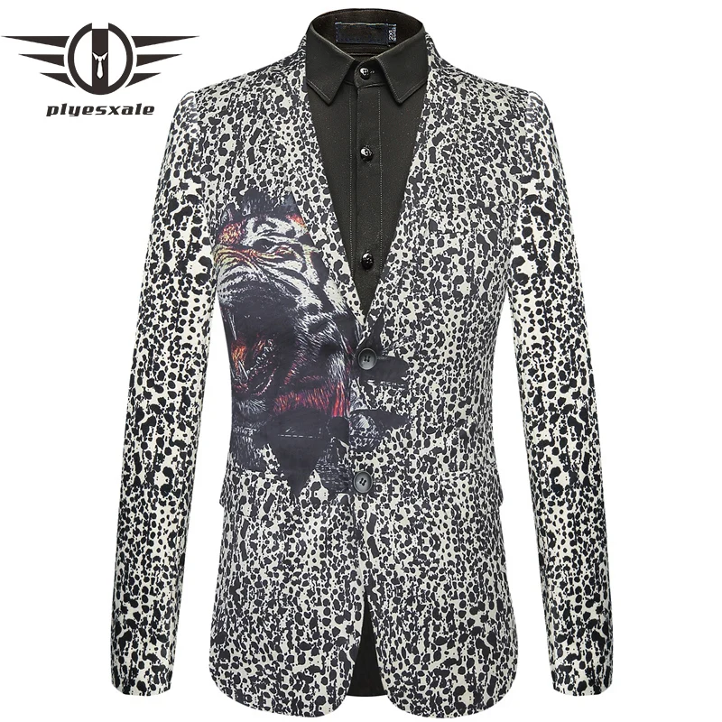 

Plyesxale Mens Blazers Casual Suit Jacket Classic Mens Leopard Print Blazer Animal Pattern Fashion Wedding Blazer Masculino Q429