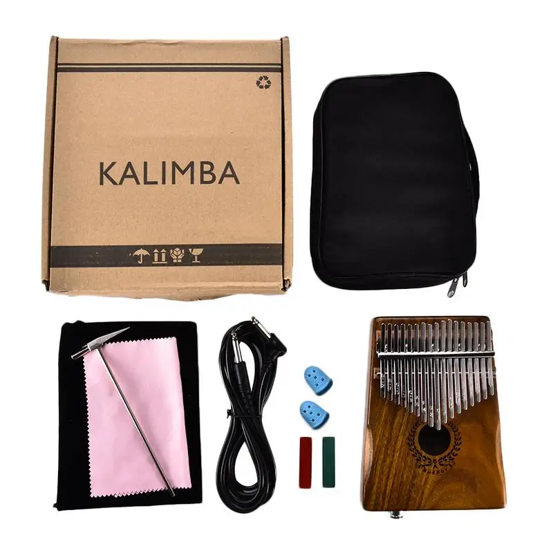 

17 Keys EQ Kalimba Solid Acacia Thumb Piano Link Speaker Electric Pickup With Bag Cable 35*115*138*185mm