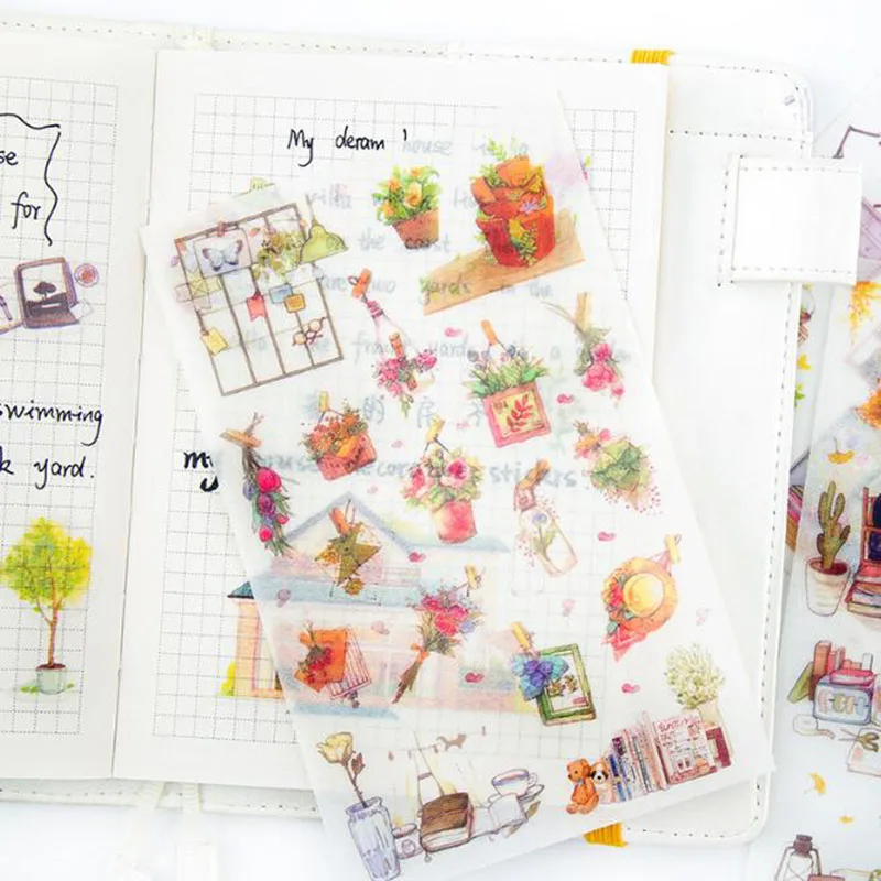 

6pc / Bag, Modern Ink Color Warm Home Transparent Stickers Pvc Children Stationery Decoration Life Scrapbook Stickers Gifts