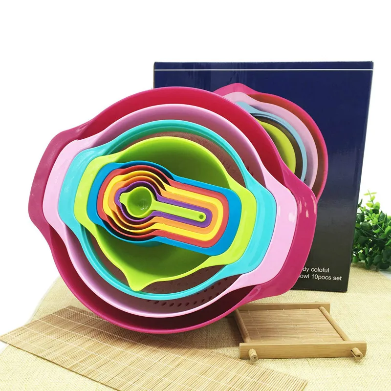 

Professional Baking Set Mixing Bowl Set 10 PCS Mix Measure Nesting Colorful Measuring Cups Spoons Stackable Nested Mixing Bowls