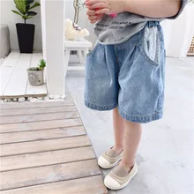 Шорты для девочек, джинсы с эластичной резинкой на талии, летние детские джинсовые шорты, детская одежда, свободные шорты для маленьких девочек 2, 3, 4, 5, 6 лет, популярные штаны