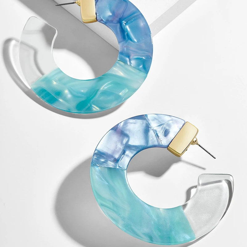 2018 New Beach Multicolor Statement Earrings Acrylic Big Hollow Round Circle Geometry Resin Dangle Drop Earring Women Jewelry