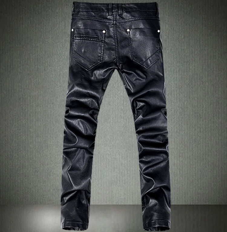 Новые модные мужские кожаные штаны, обтягивающие мотоциклетные прямые джинсы, повседневные брюки, размер 28-36, A103