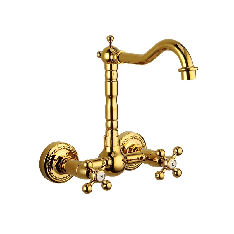 

restoring ancient ways of copper into the wall mounted tap sink faucets household golden cold hot mix kitchen faucet