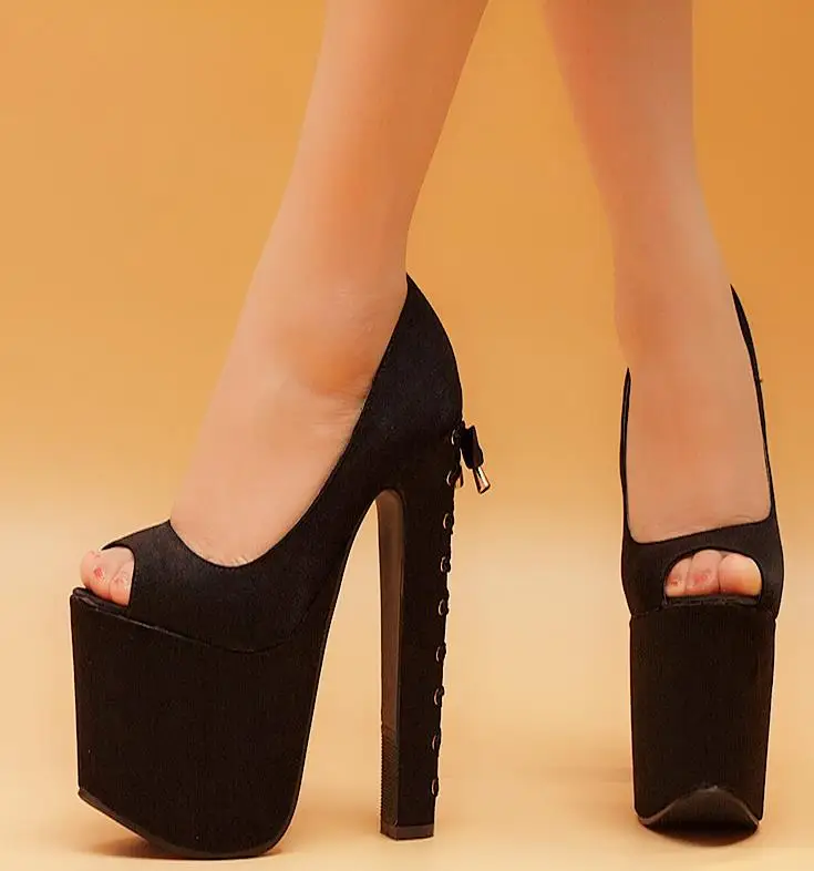 Super high heels sexy nightclub shallow mouth thick with single shoes female waterproof platform suede round head high heel wome