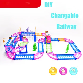 

DIY Electric Racing Rail Car Kids Train Track Model Toy Baby Railway Track Racing Road Transportation Building Slot Set