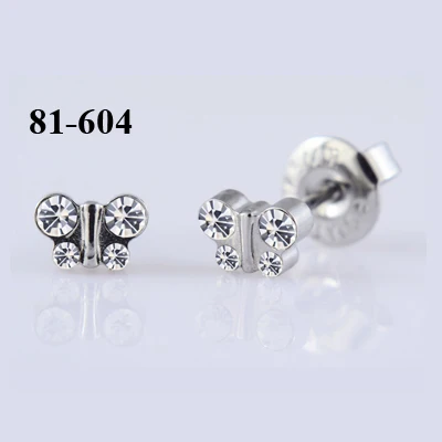 BOG- Pair Surgical Steel Daisy Rainbow Flower Butterfly Zircon Ear Stud Earrings Studs Tragus Cartilage Piercing Jewelry 20g - Окраска металла: Silver