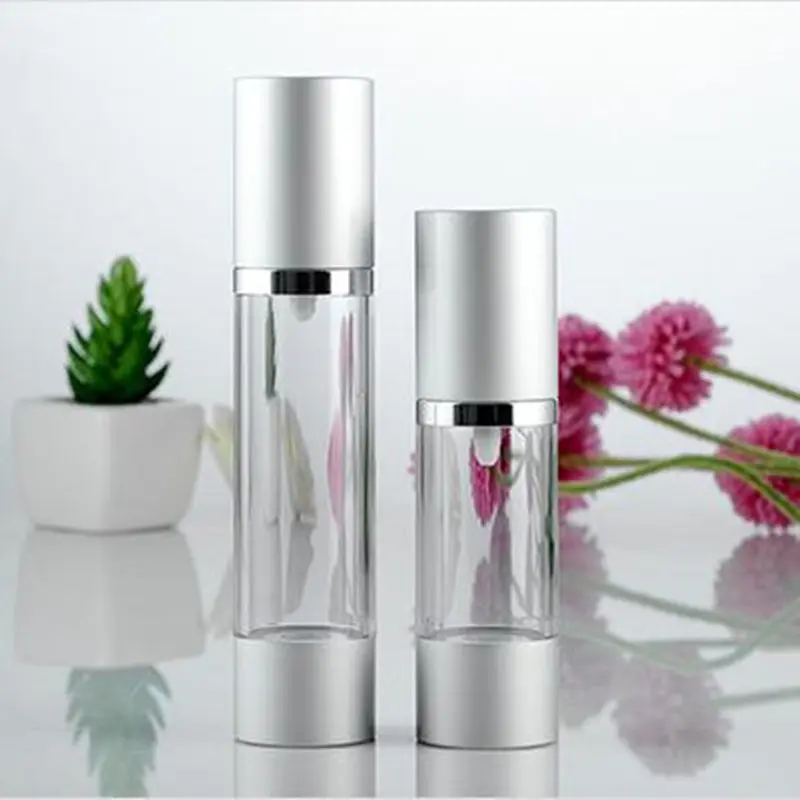 30ml 50ml Silver High grade Refillable Bottles Portable Airless Pump