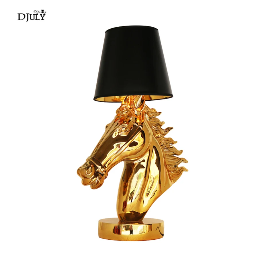 

American Gold Horse Head Luxury Table Lamps for Living Room Vintage Home Decor Study Bedroom Lamp Office Led Resin Table Lights