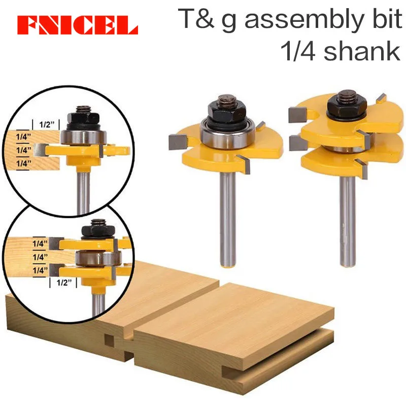 2pc 6.35mm Shank high quality Tongue & Groove Joint Assembly Router Bit Set 3/4" Stock Wood Cutting Tool | Инструменты