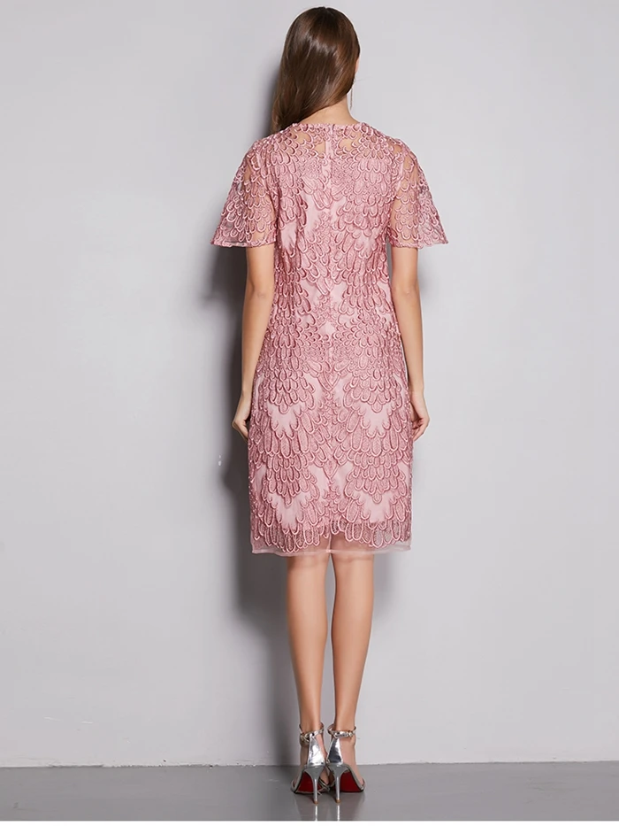 TAOYIZHUAI Новое поступление; Летнее Повседневное стиль розовый 0-образным вырезом расклешенные рукава прямые по колено кружевное платье для девочек элегантное праздничное платье 11748