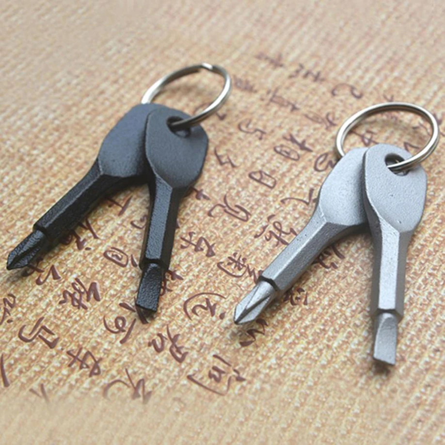 2 Keys Stainless Keychain Pocket Tool Screwdriver Outdoor Multifunction