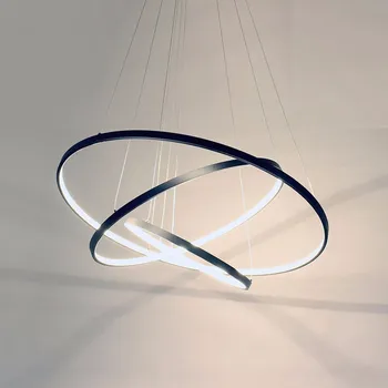 

Rings Modern LED Pendant Lights For Living Dining Room Black White Home Restaurant Decor Hanging Lamp Fixture With Remote Lustre