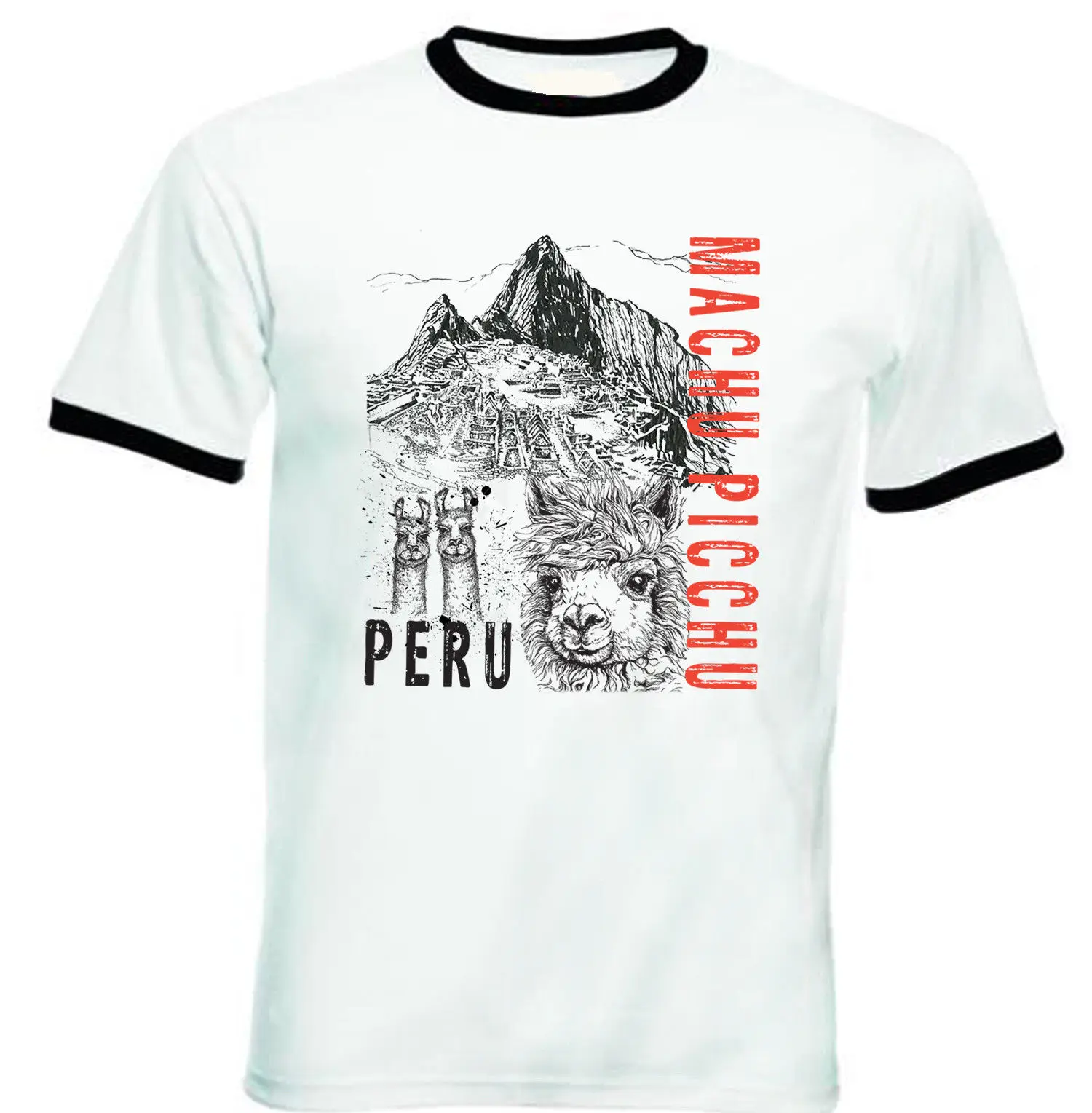 Novelty Mens T-Shirts for Men 3D Printed Short Sleeve T Shirt Men'S Tops Machu Picchu Peru 1 - New Black Ringer Yellow | Мужская