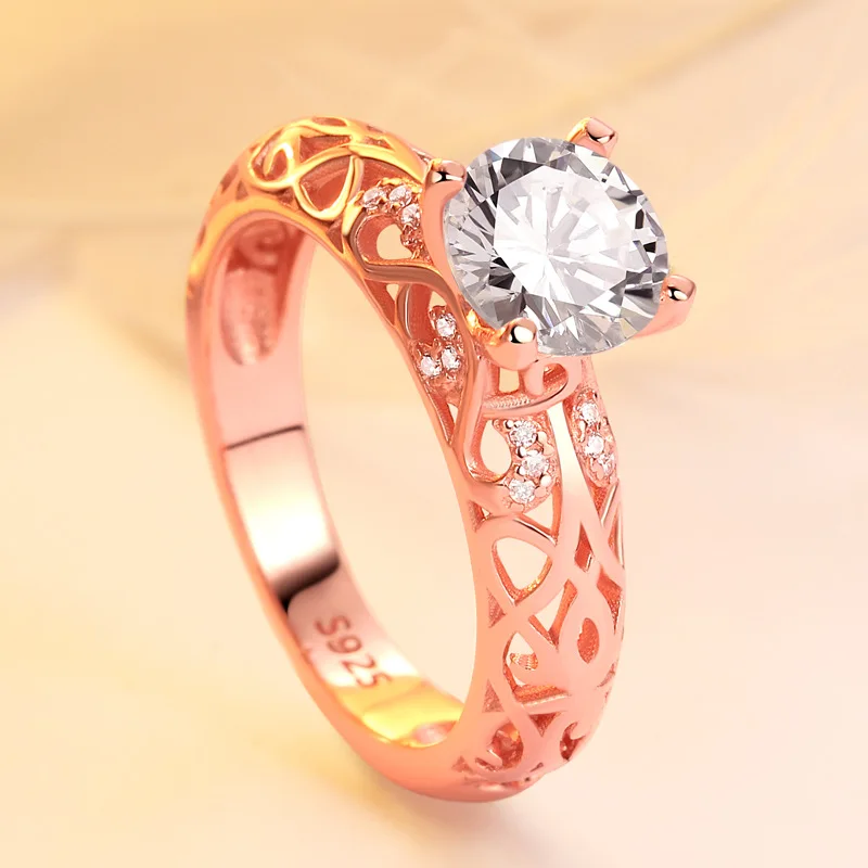 925 Silver Zirconia Engagement Ring for Women Unique Wedding Rose Gold Art Deco Baguette Finger Boho Jewelry | Украшения и