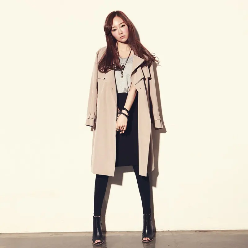 For Sale Autumn Women Slim Clothes Casual Blue/Khaki Women's Trench Long Sleeve Coat Long Style Outerwear Loose Cloth For Lady Plus Size