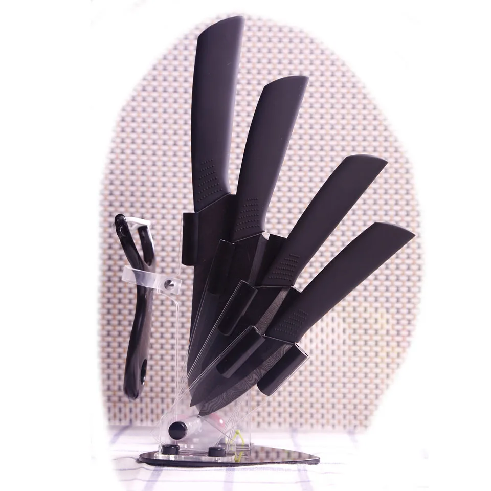 FINDKING Quality Ceramic kitchen knives black pattern blade with holder  Peeler covers ceramic knife set kitchen knifes set best - AliExpress
