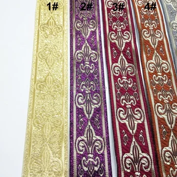 

3.3cm 33mm 1-3/8' Costume French Lily Curtain Laciness National Jacquard Ribbon Woven Webbing Blink Gold Glossy Colorful Classic