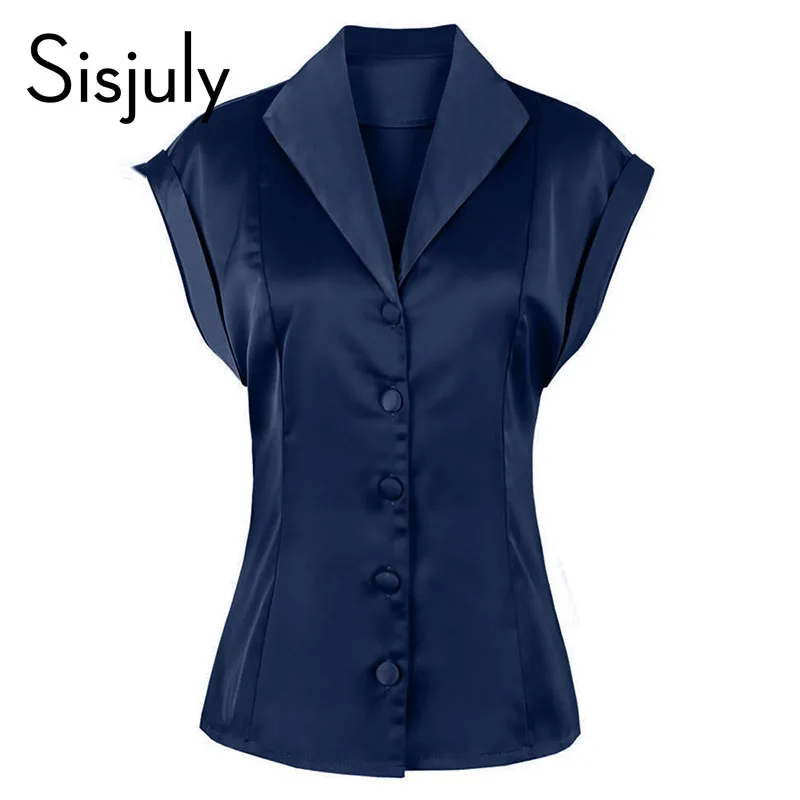 

Sisjuly women blouses vintage dark blue button pullover v-neck casual shirts short sleeve fashion collar shirts women blouses