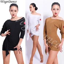 Новые Сексуальные латинские танцевальные платья с наклонным плечом рукав летучая мышь танцевальные платья костюм для танго Женщины