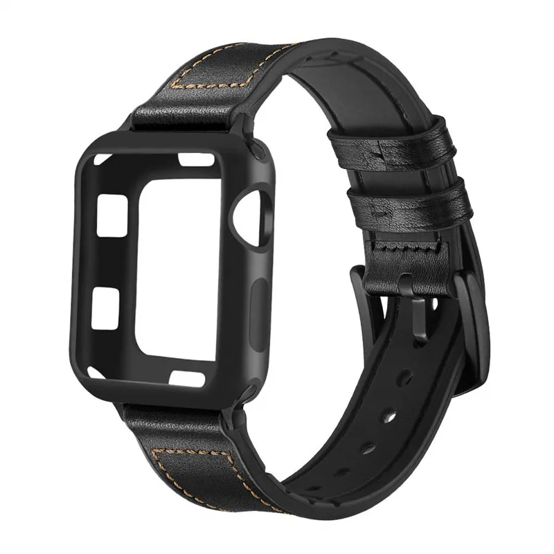 Для Apple Watch 4 группа 40 мм 44 мм спортивные повязки винтажный кожаный ремешок с силиконовым Защитный чехол для iWatch 1/2/3 38 мм 42 мм