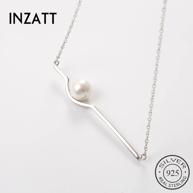 

INZATT Iregular Sticked Bar Pearl Pendant Necklace Real 925 Sterling Silver Fine Jewelry For Women Romantic Party Bijoux Gift