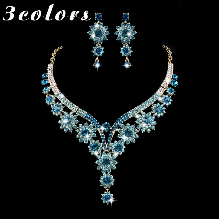 Hot Sale Free Shipping Wholesale Cubic Crystal Bridal Jewelry Set African Wedding Jewelry Set Collar Choker Necklace Earrings