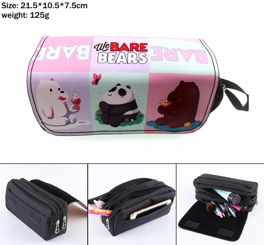 

Cartoon We Bare Bears Canvas Pencil Case Student pen bag Women Makeup Bag Cosmetic bag portable Zipper Stationery Bag Cute Gift