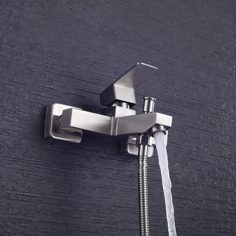 Wall Mounted Brushed Bathtub Faucet Single Handles Mixer Tap Hot Cold