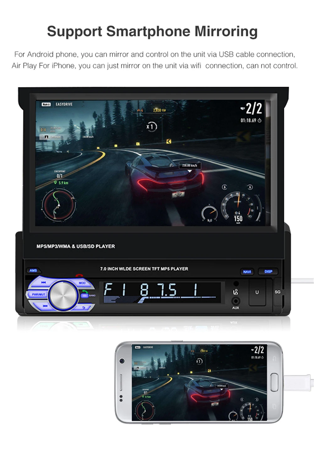 Best Android 8.1 Quad Core Autoradio Car Stereo Radio MP5 Player 1 Din 7" Touch Screen Car Multimedia Players FM/AM Radio GPS Navi 0