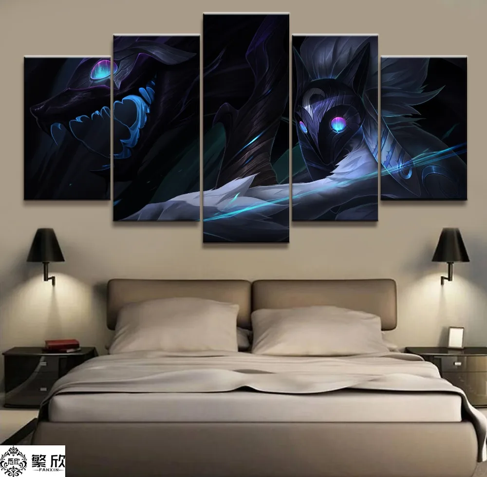

5Panel LOL League of Legends Kindred Game Canvas Printed Painting For Living Room Wall Art Decor HD Picture Artworks Poster