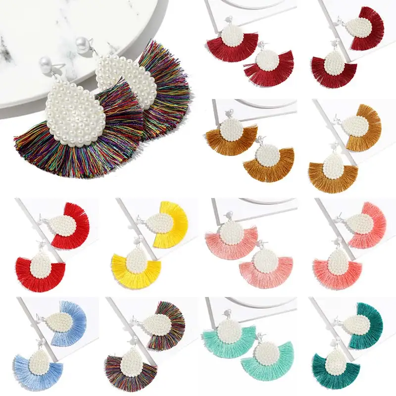 

Tassel Pearl 1Pair:24 Colors Drop Earring Bohemia Round Wedding Circle 2019 New Arrival Handmade Exquesite Water Drop Colorful