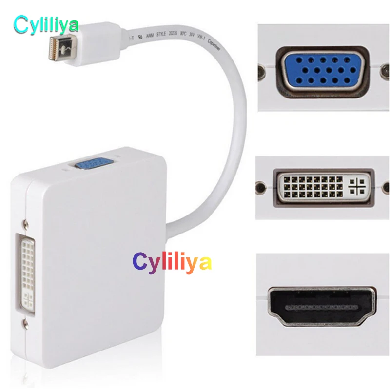 Универсальный адаптер 3 в 1 Mini DP Displayport Thunderbolt MDP Male to HDMI DVI VGA Female для MacBook Pro Retina MINI 11 13