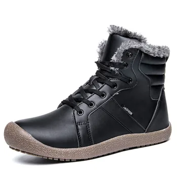 

38-48 Plus Size Winte Shoes Men Fashion High Top PU Leather Snow Boots Men Rubber Soles Anti-slip Waterproof Boots for Male Fur