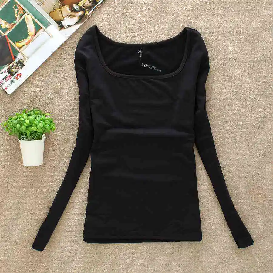 Новая женская футболка с длинным рукавом зимние топы футболки черные футболки для женщин Термобелье Футболка женские футболки