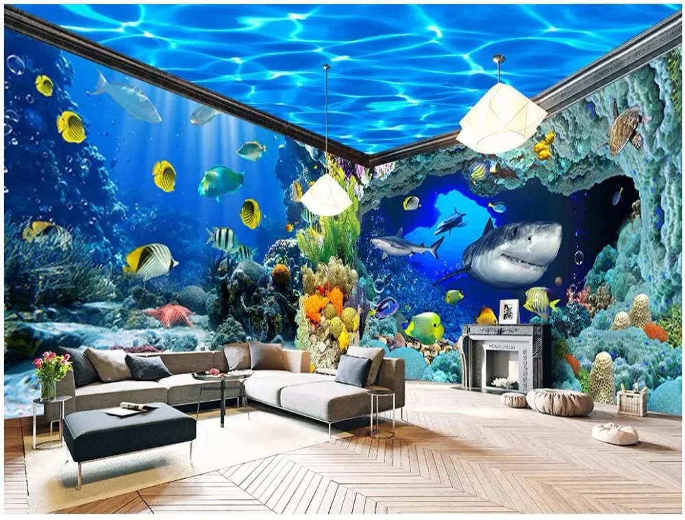 DACHENZI 3D Papier Peint Créatif Sous-Marin Monde Marine Vie Murale Enfants Chambre Fish Tank Salon Chambre Fond Mur Papier Décor À La Maison 
