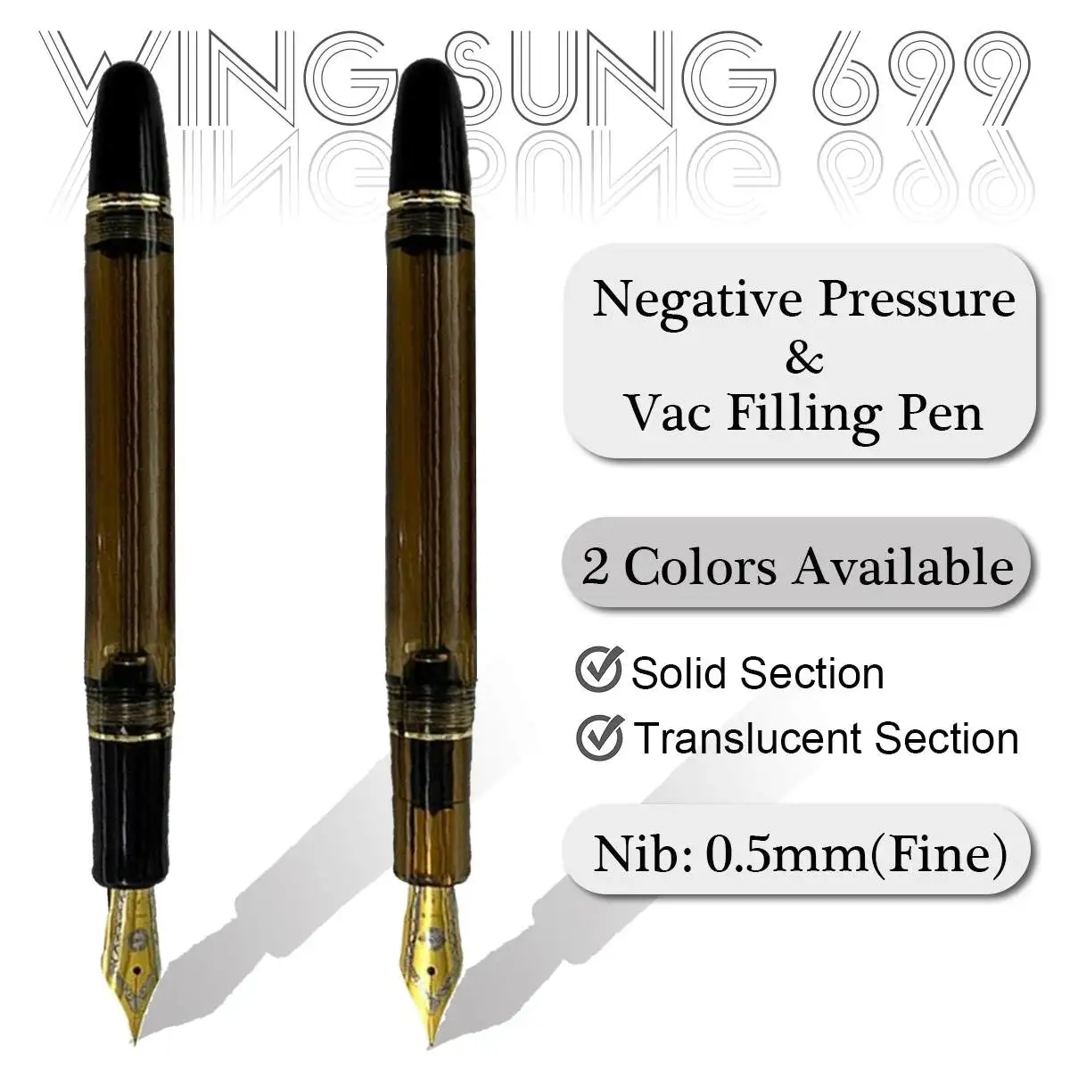 

1/2Pcs/Set 699 Translucent/ Solid Vacuum Fountain Fen Super Quality Fine (F) Nib 0.5mm with a Box