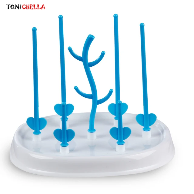329 27 De Réductionbébé Bouteille Séchoir Mignon Arbre De Bande Dessinée Avion Queue Forme Enfants Sucette Mamelon Séchage Rack 7 Points