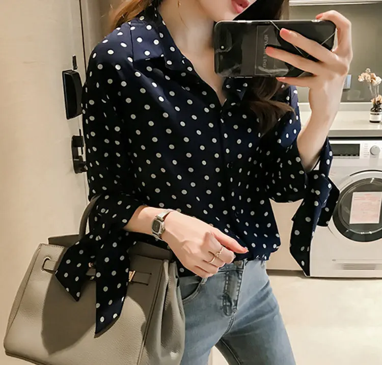 M-4XL Plus Size Tops Women Blouses Casual Polt Dot Shirts Femme Bow Long Sleeve Chiffon Blouse 2019 Autumn Blusas Mujer Camisa (11)